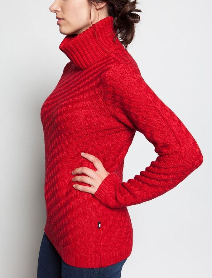 Red High / Funnel Neck Jacquard Knit Sweater 50 Wool 50 Acrylic Material