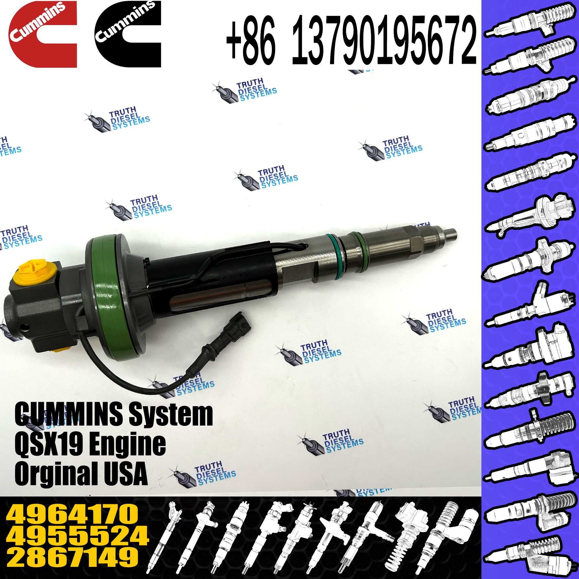 4964170 Diesel QSK19 Engine Common Rail Fuel Injector 4955524 2867149 4955527 2882079 4964173