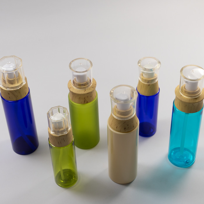 ISO9001 Round Plastic Bottle With Wood Grain Pump Cap