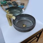 180mm Italian Design Silver Bathroom Sink Bowl Round Blue Table Top Counter Wash