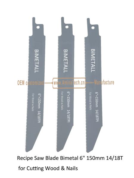 Recipe Saw Blade Bimetal 6" 150mm 14/18T for Cutting Wood & Nails,Reciprocating