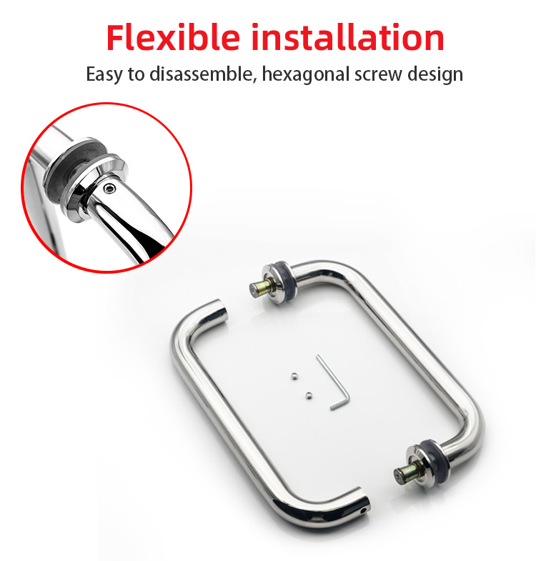 304 Stainless Steel Satin Gold Round Back to Back Pull Glass Door Handle for Hotel Spa