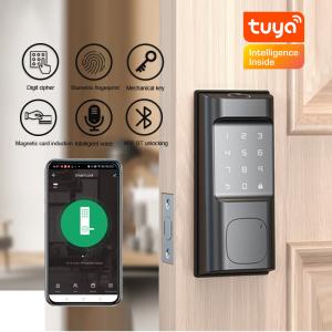 China Black Smart Tuya App Door Lock CNC Zinc Alloy Anti peep Fingerprint Code Access factory