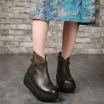 S033 Round-toe flat-bottomed women's boots, top layer cowhide, autumn and winter