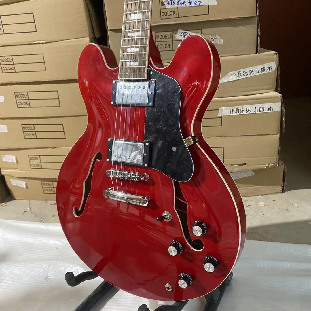 Custom ES 335 Style Semi Hollow Electric Guitar Jazz Model in Transparent Red Color