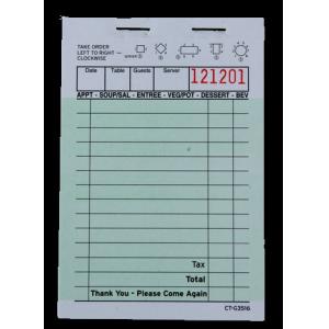 CT-G3516 English Language Custom Guest Check Pads Black Ink Printed for