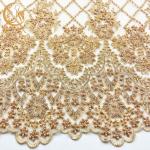 1 Yard Lengh Eco Friendly Gold Bridal Lace Fabric 140cm Width Beaded Heavy