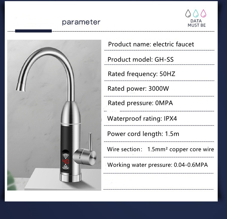 304 SS Element Instant Hot Water Faucet Electric Bathroom Tap 50HZ Ipx4