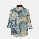 Fashion Trend Men′s Printed Hawaiian Resort Long-Sleeved Men′s Shirt.