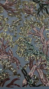 China Leafy Sequin Embroidery Lace Fabric Durable and Elegant Luxary Fabric Wedding Party Occasions Sequin Embroidery Fabric factory