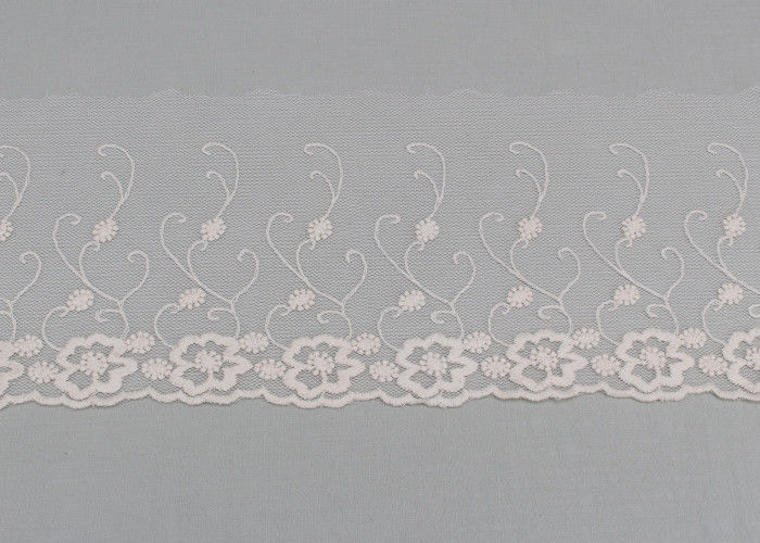 6.5 Inch Floral Embroidered Lace Trim Wide Mesh Lace Trim For Wedding Dresses