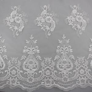 China 3D Eyelash Polyester Yarn On Nylon Mesh Corded Embroidery Lace Fabric For Bridal factory