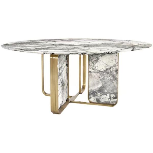 Rotating Round Marble Dining Table Stainless Steel Legs Custom Simple Nordic
