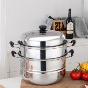 China Best Selling Customized Logo 3 Layer induction 10-inch Stainless Steel Steamer Pot with Anti-Heat Handle factory