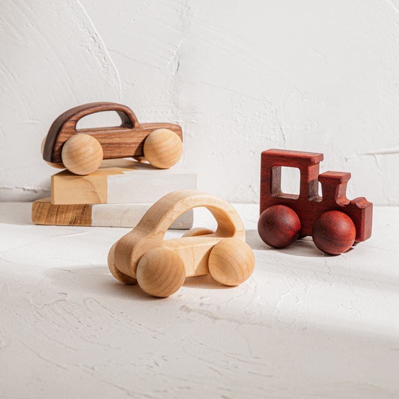 9/Style Baby Building Blocks Toy Maple Car Mahogany Classic Car Black Walnut Gift Toy Beech Wood Car Educational Montess