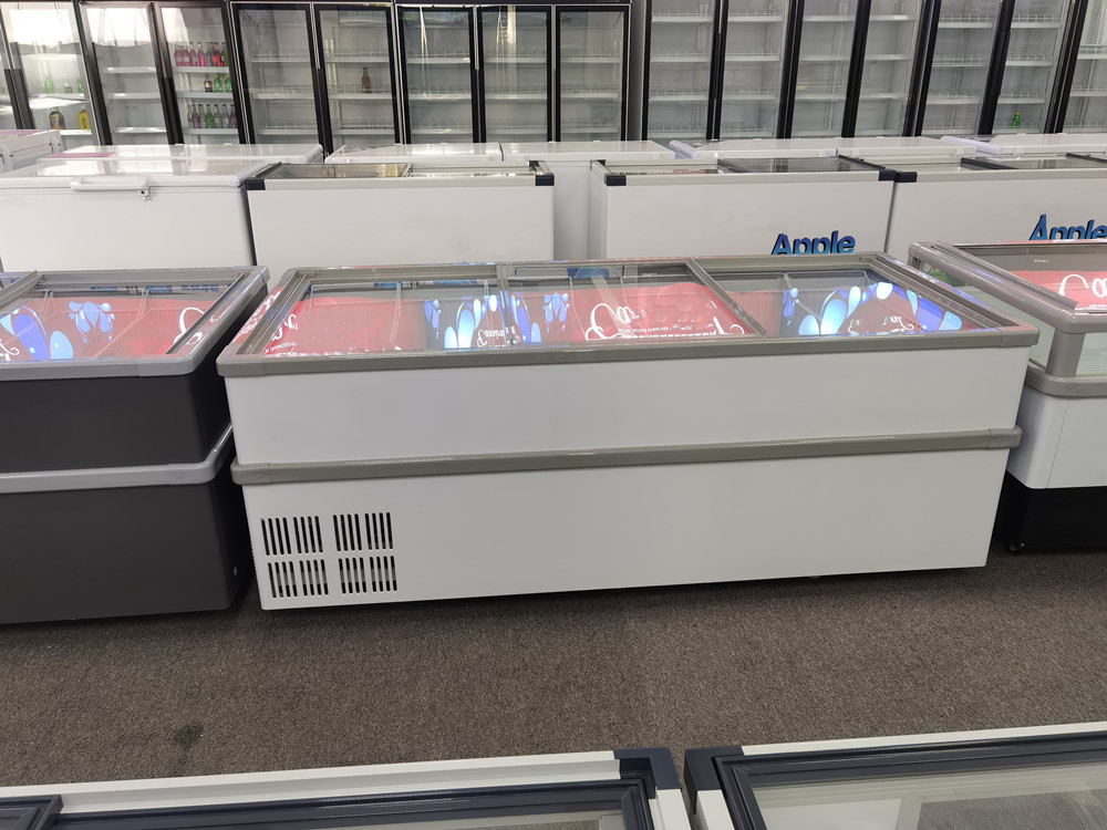 SD-950 glass door island freezer for frozen food horizontal freezer
