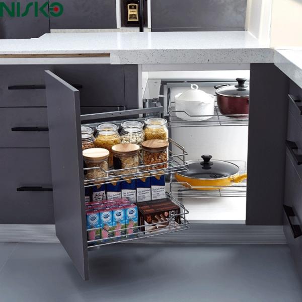 China Sliding Pull Out Wire Basket 2 Shelves Kitchen Seasoning Bottle Rack factory