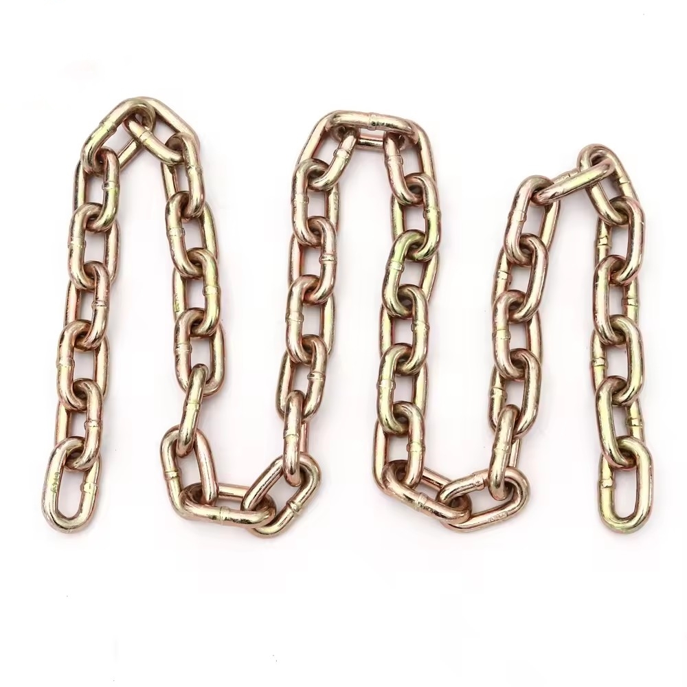 5/16" 3/8" 1/2" G70 Alloy Steel Yellow Zinc Plated Towing Chain With Clevis Grab Hooks Binder Chain