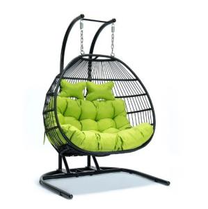 China Modern Green Cushions Double Seater Stand Outdoor Hanging Swing Chair factory