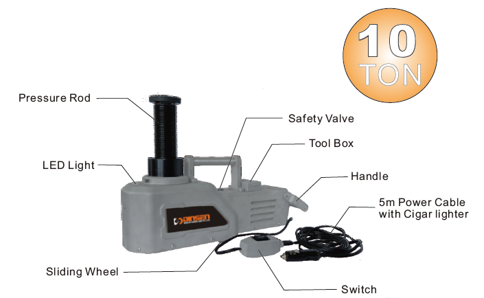 CE Approved 15 Ton Hydraulic Jack DC 12V 200-520mm Lift range