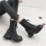 Breathable Chunky Rubber Soles Ladies Flat Boots moccasin style Lace Up