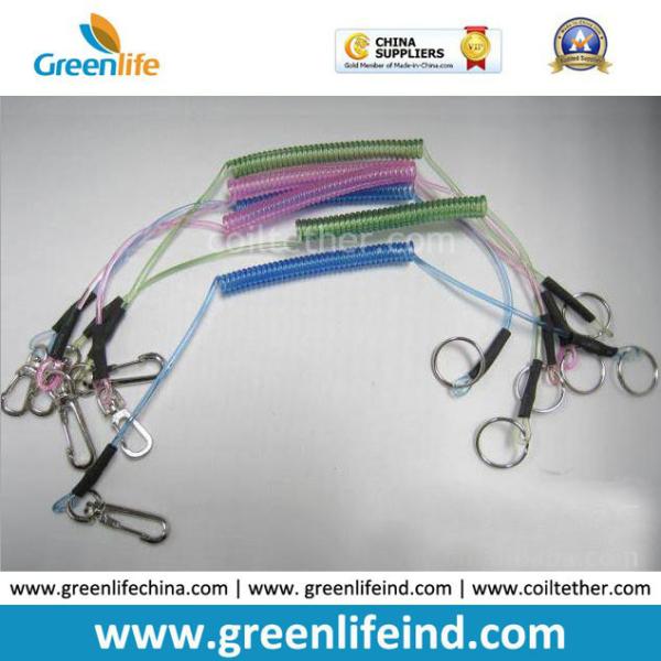 Transparent Blue Green Pink Coil Steel Lanyard w/End Fittings High Quality