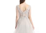 Silver Tulle Beaded Embroidery Arabic Evening Dresses For Wedding Party