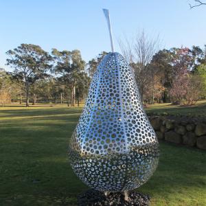 China Outside Design Abstract Metal Garden Sculptures Pear Fruit Sculpture factory
