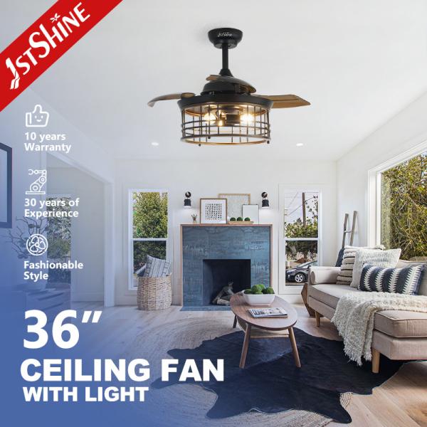36 Inch Indoor Steel Cage E27*3 Bulb LED Invisible Ceiling Fan With Retractable