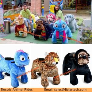China animated plush animals walking stuffed animals bike motorized child cover factory