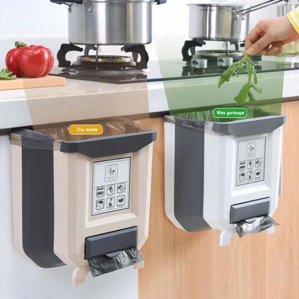 China Hands Free Pullout Hanging FoldableTrash Can Waste Bin Garbage Can Kitchen Trash Can Wall Mounted Hanging Trash Bin factory