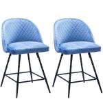 26 Inch Upholstered Padded Saddle Bar Stools , Blue Velvet Bar Stools Metal
