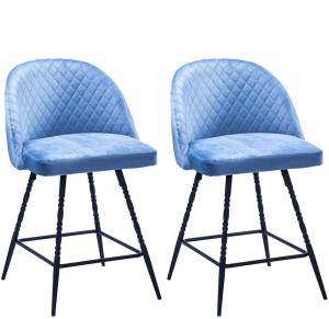 China 26 Inch Upholstered Padded Saddle Bar Stools , Blue Velvet Bar Stools Metal factory