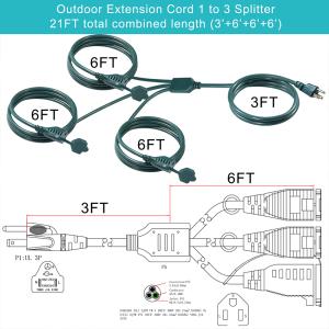 NEMA 5-15P to 3-Way US Outlet Splitter Power Extension Cord 125V AC