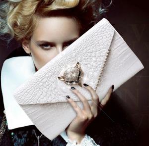 China 2016 new leather female fox head inlay diamond evening bag clutch leather clutch bag factory