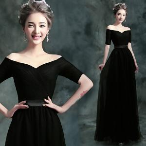 China Black Light V Neck Slim Waist Elegant Evening Dresses TSJY052 factory