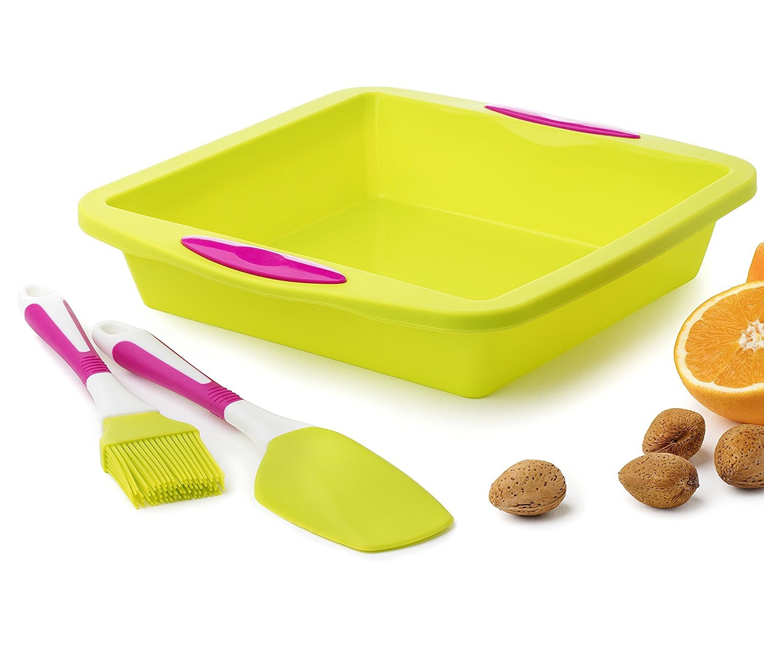 Square Cake Pan Baking Mold MeatLoaf bread Pie set with Spatula and Brush Extra Thick and Solid Silicone
