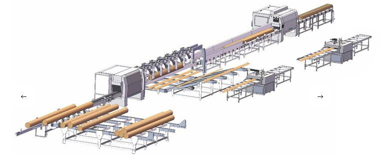 Log production line Multirip Saw Machine multiple blades ripsaw for log diameter 500mm