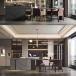 Modern Stainless Steel Cabinets Quartz Facet Home Kitchen Cabinet Custom