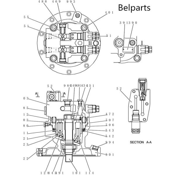 M5X130HB-10A-41C 295 Black Excavator Parts Swing Motor YN15V00035F1 SK200-8
