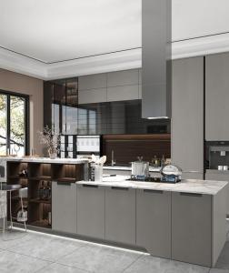 China Large Solid Walnut Wood Color Modern Acrylic Kitchen Cabinets Cupboard factory