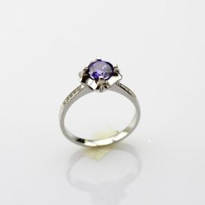 China Women Jewelry 925 Silver 5.5mm Round Purple Cubic Zirconia Ring(F36) factory