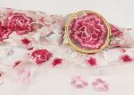 Polyester Red Rose Chemical Embroidered Tulle Lace Fabric For Wedding Dress
