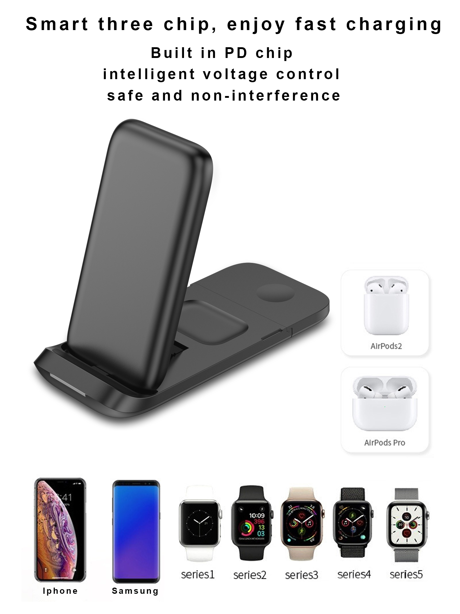 Black 15W Wireless Charger Stand Magnetic Quick Charging for iPhone Multifunctional