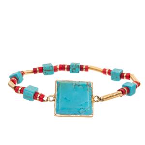 China Sky Blue Square Faceted Turquoise Bracelet With Spring Link Gemstone factory