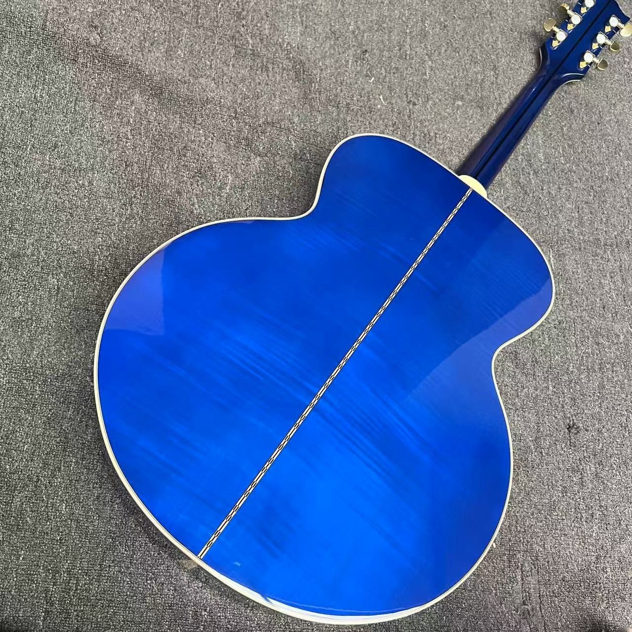 Custom Flamed Maple Back Side 43 Inch Jumbo Acoustic Guitar with Abalone Inlay in Blue Sunburst