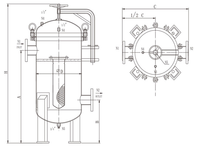 Multi Bag High Pressure Filter Housing 1-10m2 Filtration Area For Chemical Industry