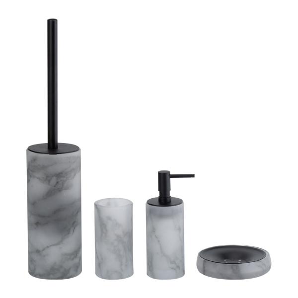 Glass Bathroom Accessories Set Round Shape With Marble Print Glass Lotion