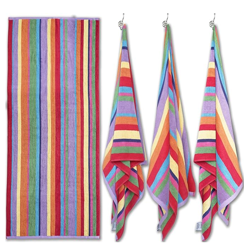 China Designer Beach Towels with Colorful Stripes for Luxurious Resort, Poolside, and Coastal Comfort factory