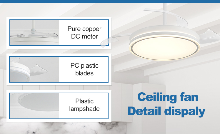 1stshine LED Ceiling Fan with Retractable Blades and Remote Control 3 Color LED Light